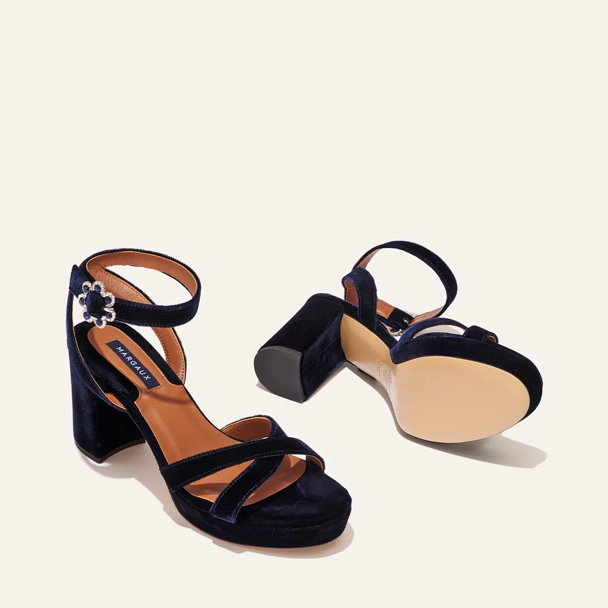 The Platform Sandal - Midnight Blue Velvet sold by Margaux product image thumbnail 4