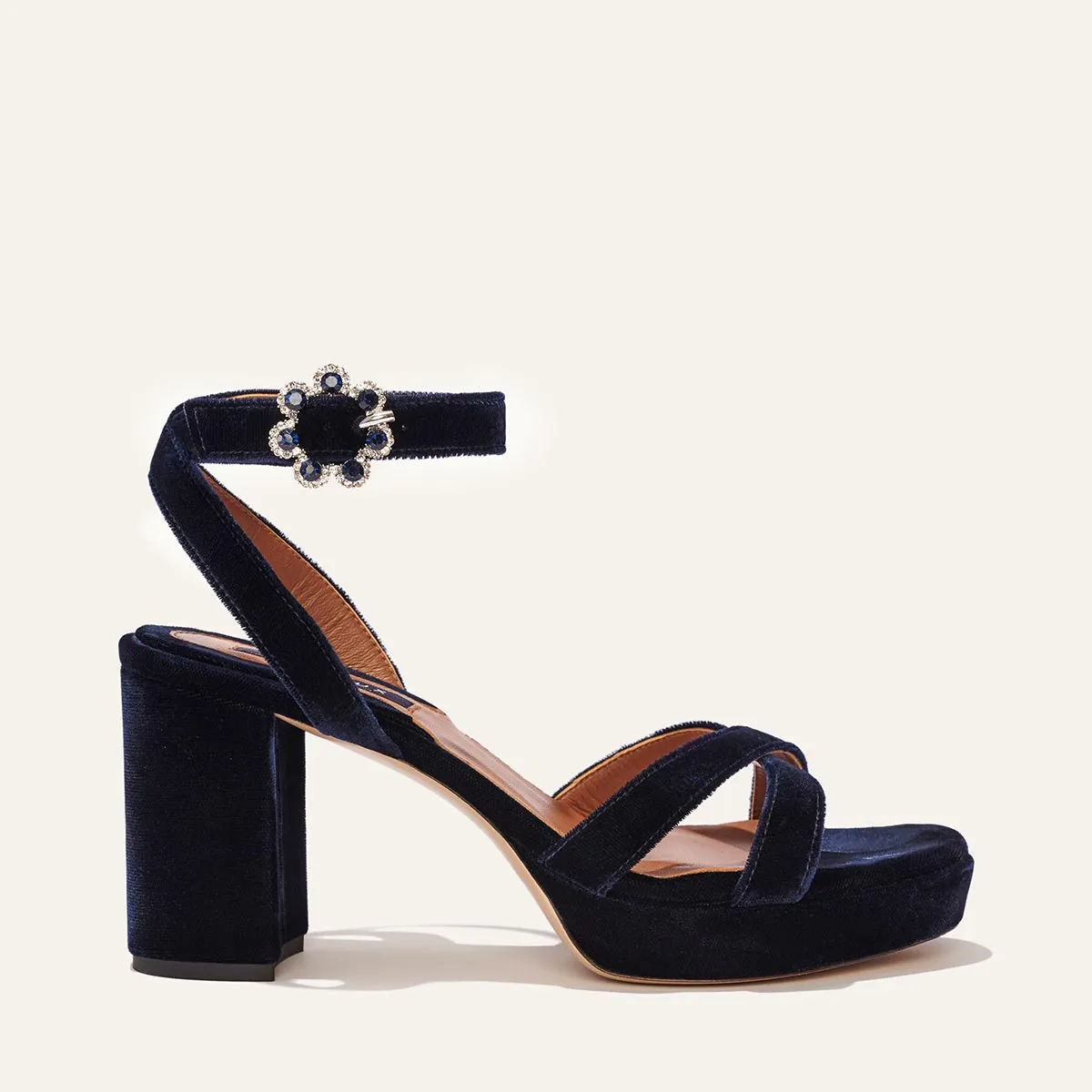 The Platform Sandal - Midnight Blue Velvet sold by Margaux