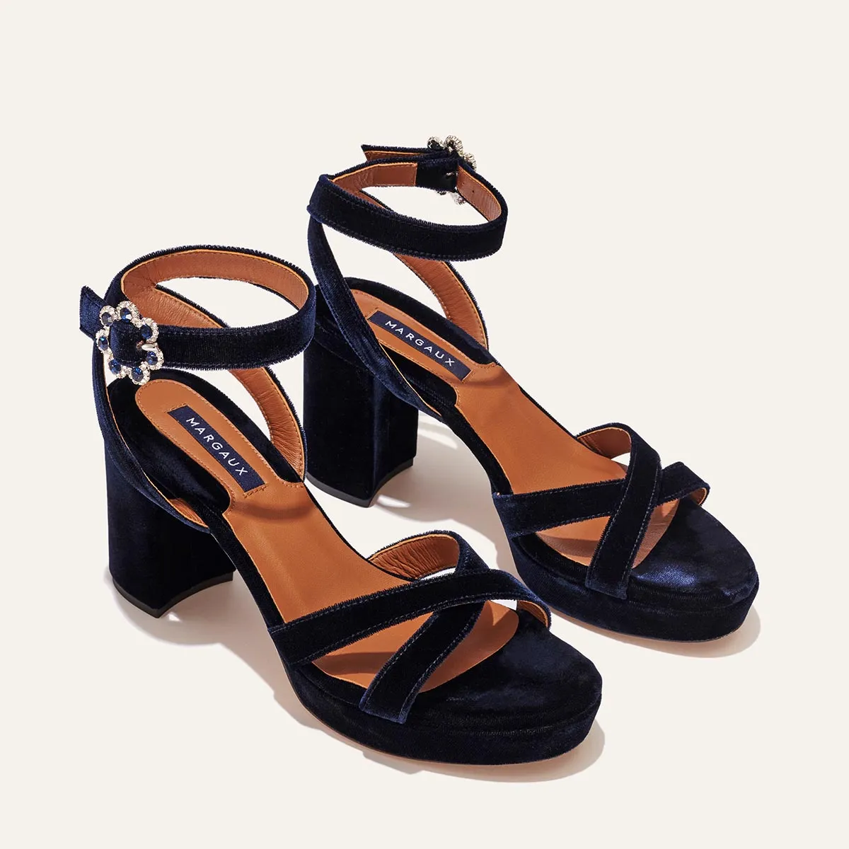 The Platform Sandal - Midnight Blue Velvet sold by Margaux product image thumbnail 2