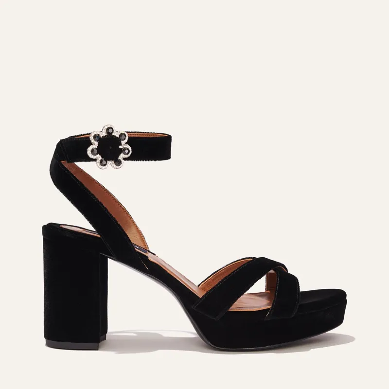 The Platform Sandal - Black Velvet sold by Margaux