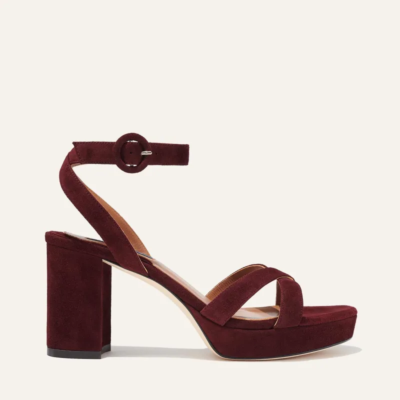 The Platform Sandal - Bordeaux Suede sold by Margaux