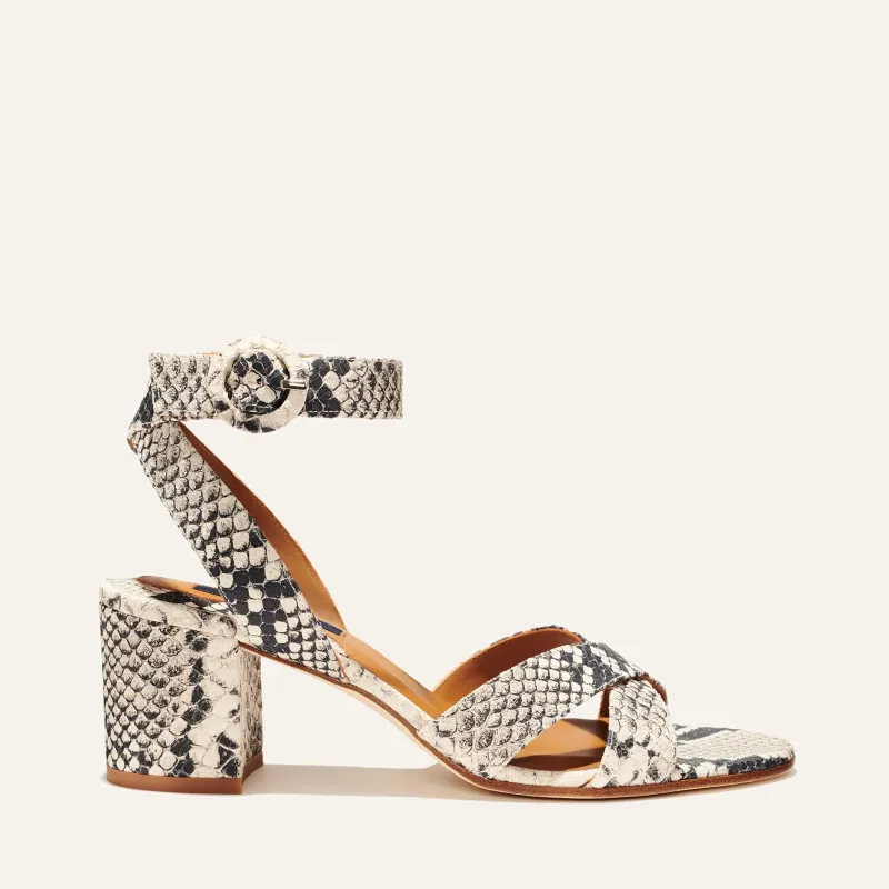 The City Sandal - Natural Python Embossed sold by Margaux