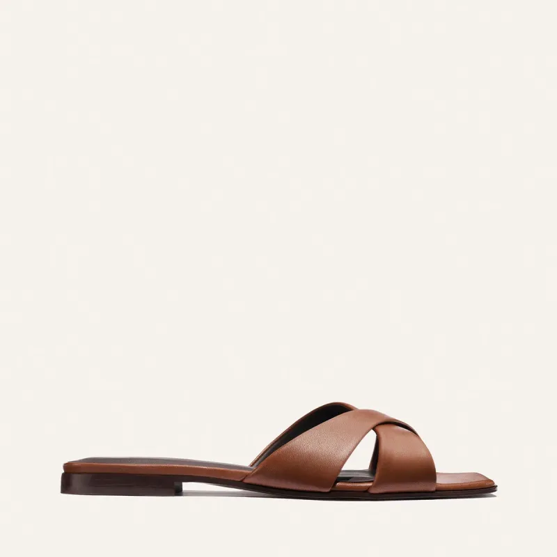 The Selene Flat Sandal - Cognac Nappa made by Margaux