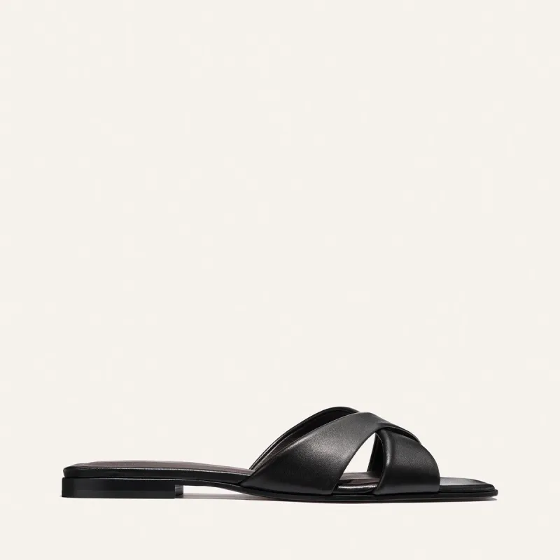 The Selene Flat Sandal - Black Nappa made by Margaux