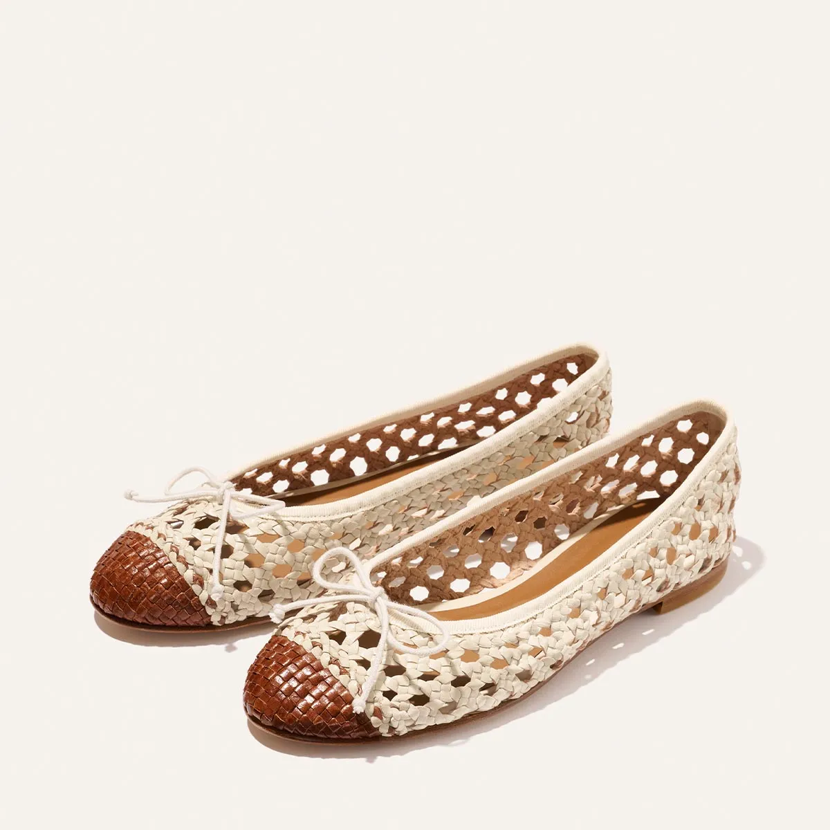 The Demi - Ecru and Saddle Woven Leather sold by Margaux