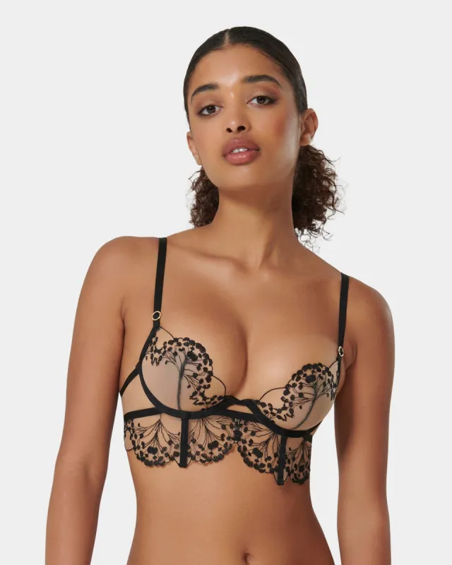 Marisa Embroidered Sheer Bra Black made by Bluebella