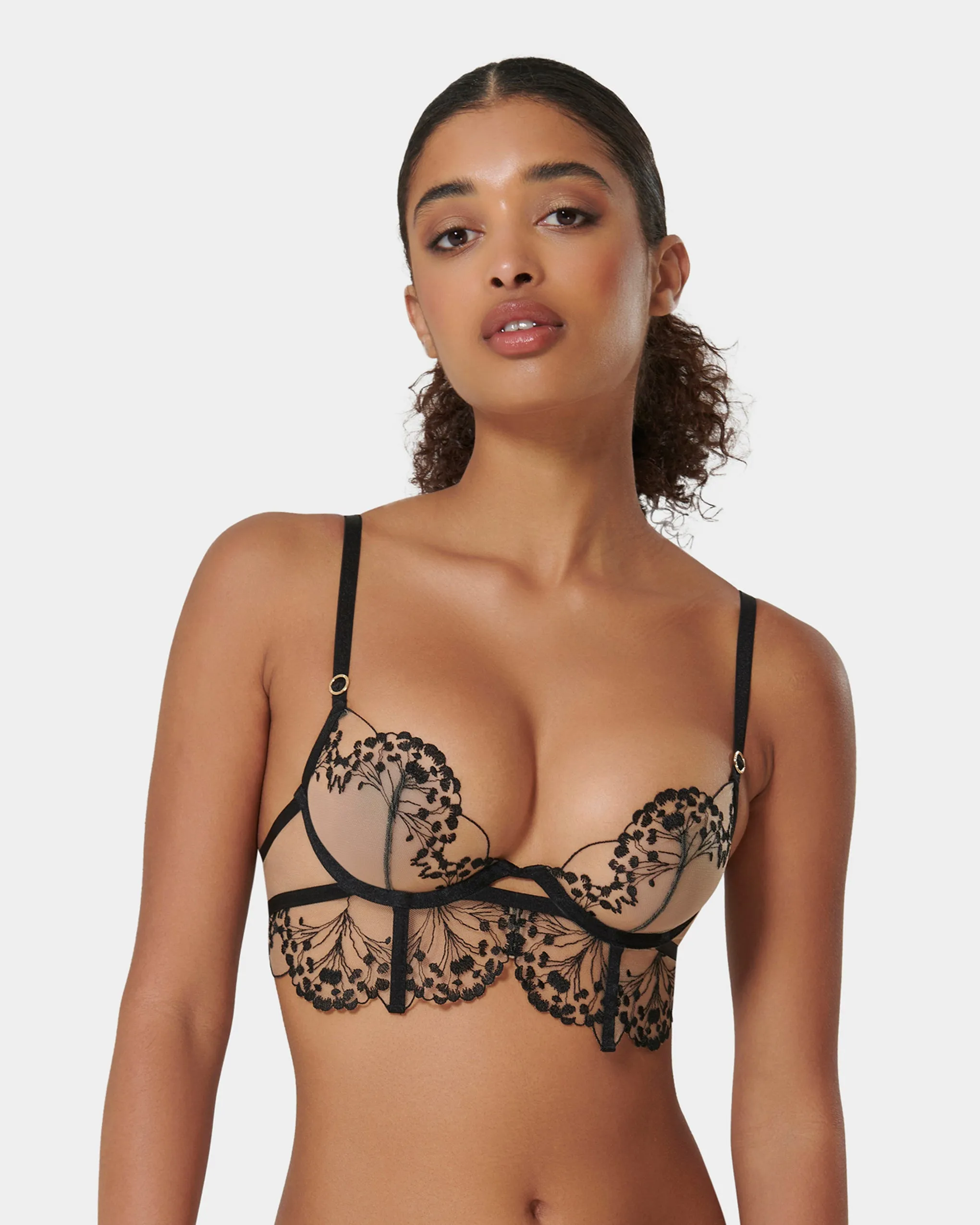 Marisa Embroidered Sheer Bra Black sold by Bluebella