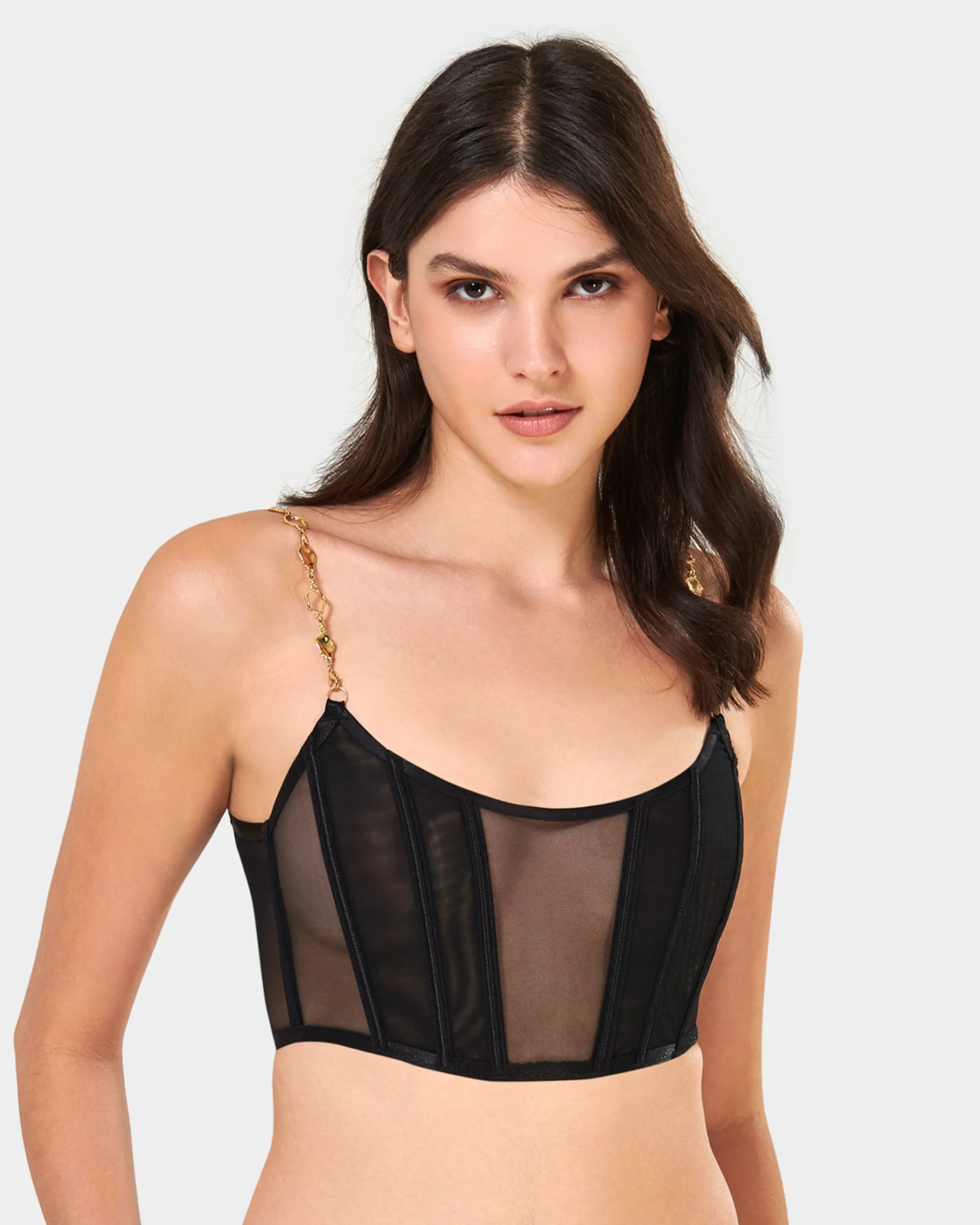 Emery Soft Bustier Black/Gold sold by Bluebella