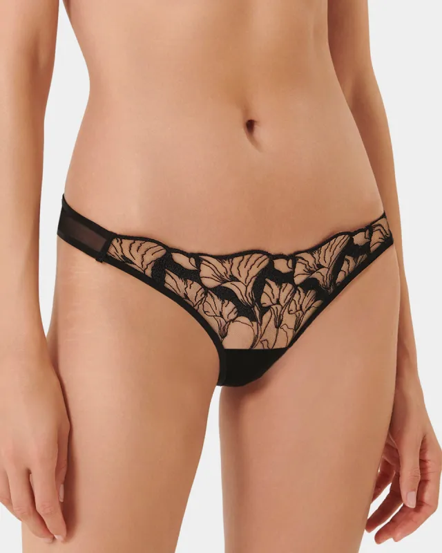 Kalmia Thong Black/Sheer sold by Bluebella