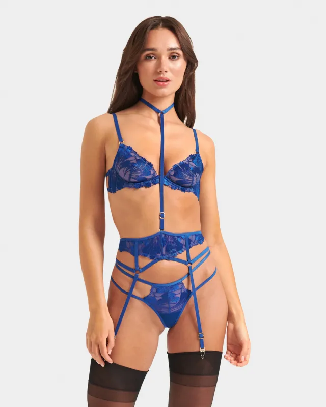 Colette Suspender Harness Surf the Web Blue sold by Bluebella