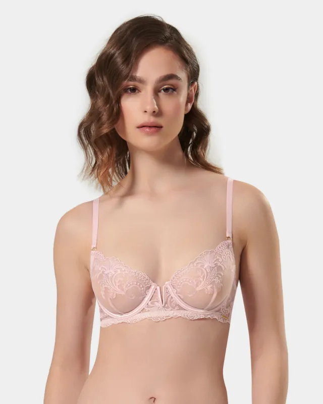 Marseille Embroidered Sheer Bra Pink made by Bluebella