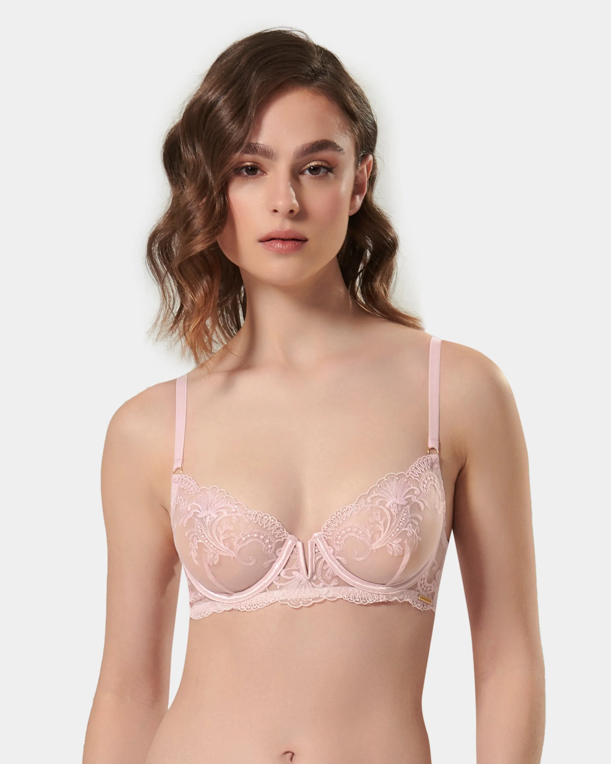 Marseille Embroidered Sheer Bra Pink sold by Bluebella