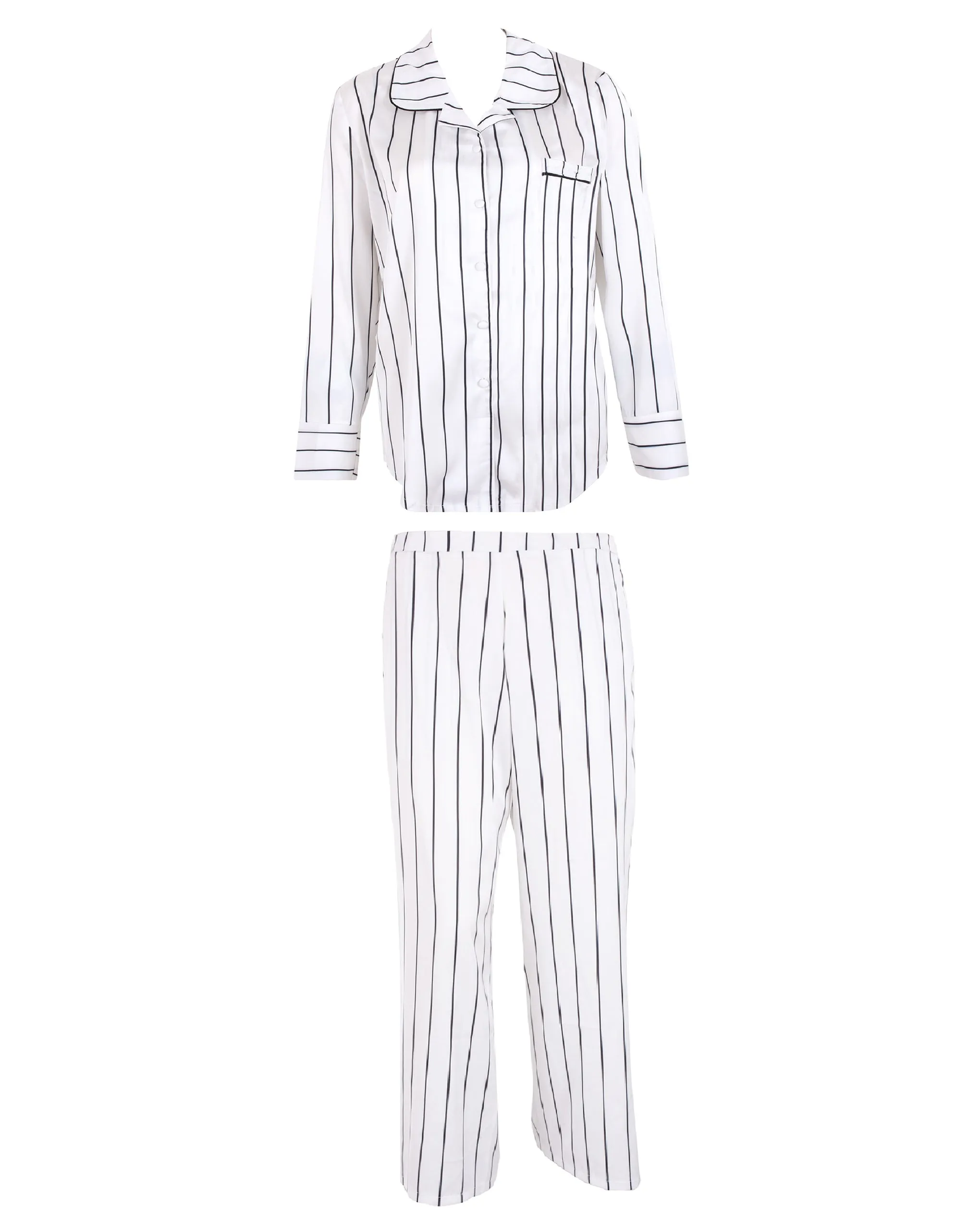 Beau Luxury Satin Long Pyjama Set White/Black sold by Bluebella product image thumbnail 5