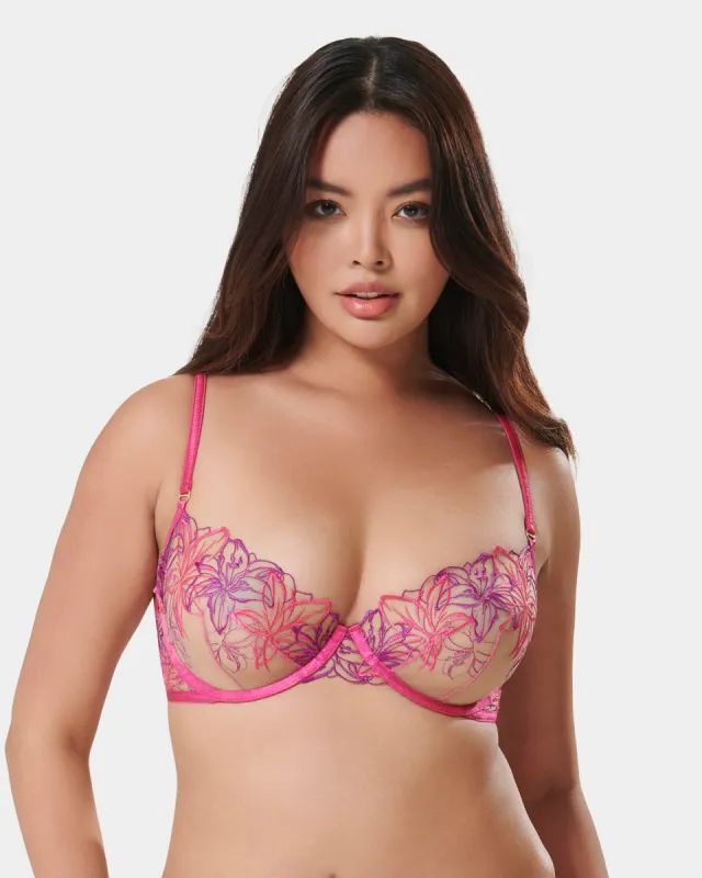 Lilly Bra Fuchsia Pink/Bright Violet/Sheer sold by Bluebella