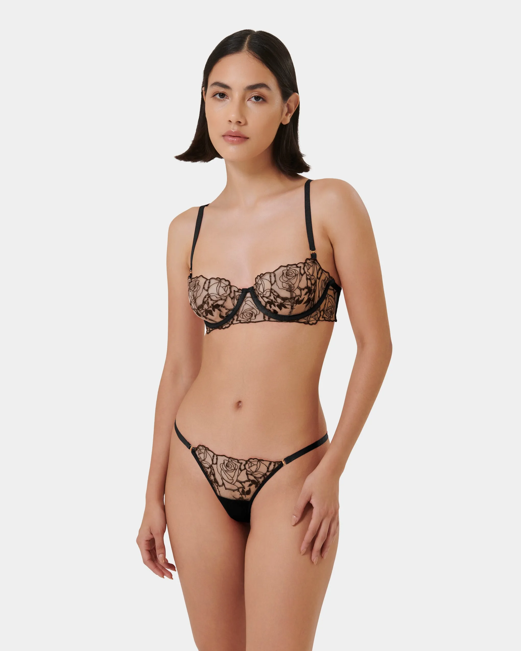 Set: Rosalie Bra & Thong Set Black sold by Bluebella