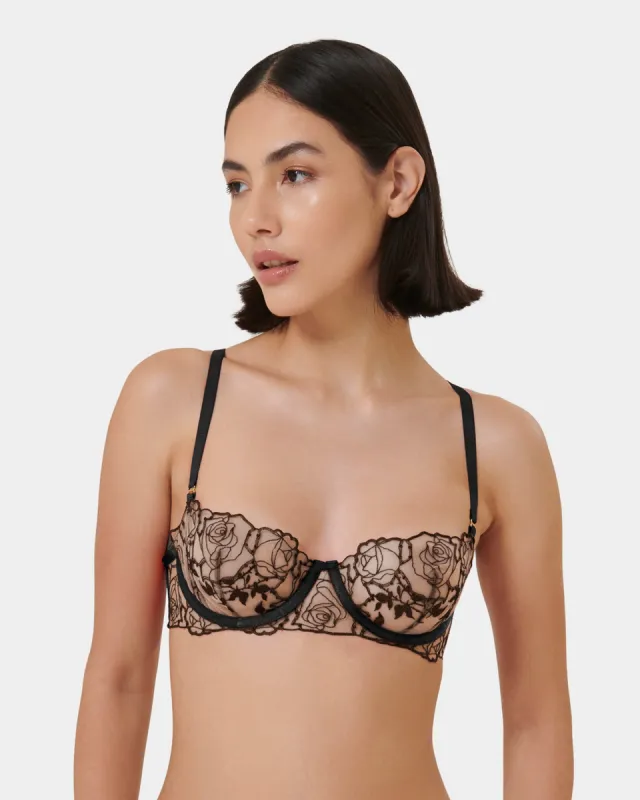 Rosalie Embroidered Balcony Bra Black sold by Bluebella