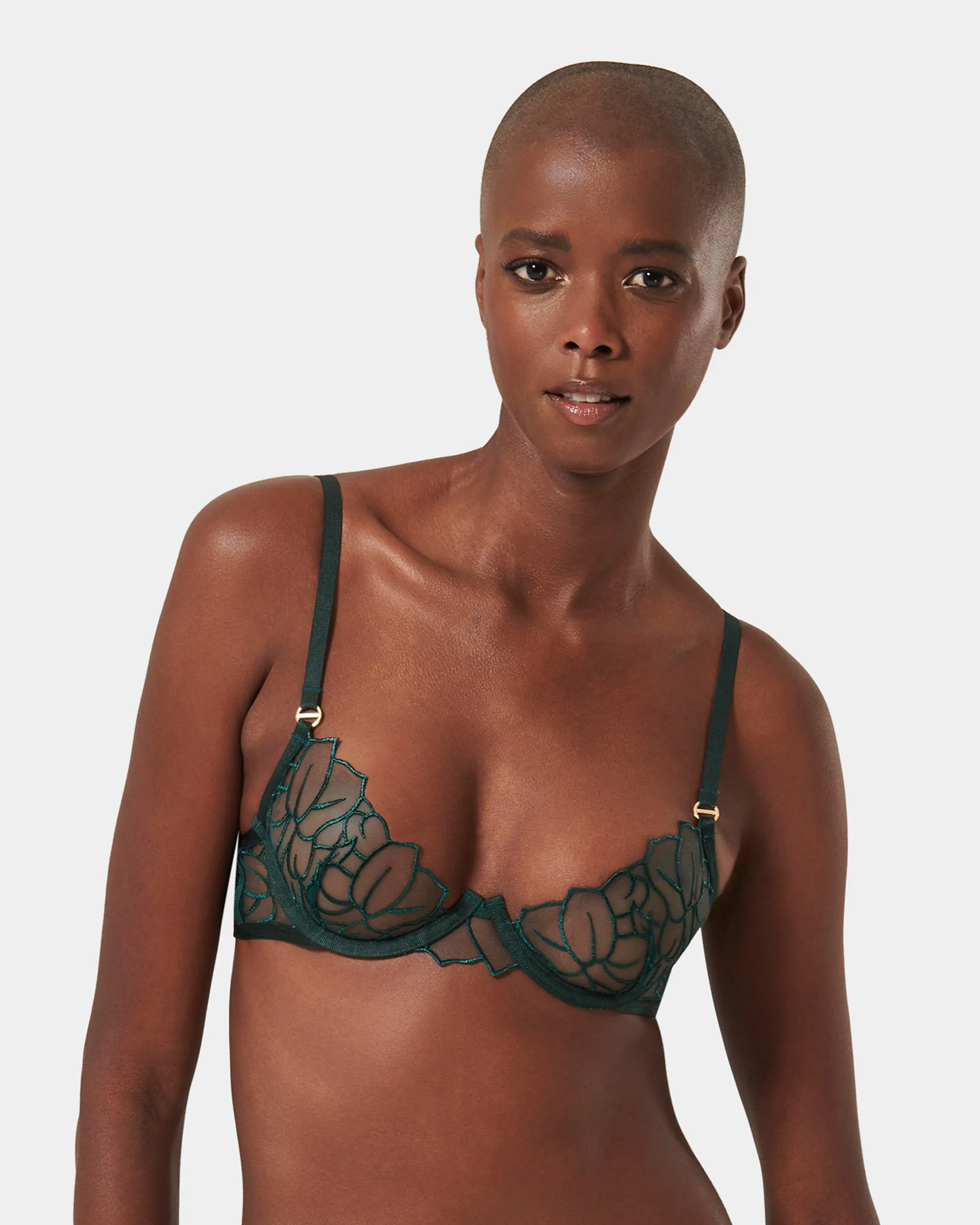 Laurel Leaf Embroidered Bra Green sold by Bluebella