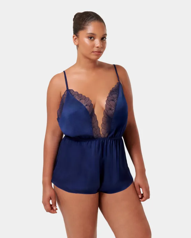 Vermont Luxury Satin Teddy Navy Blue sold by Bluebella