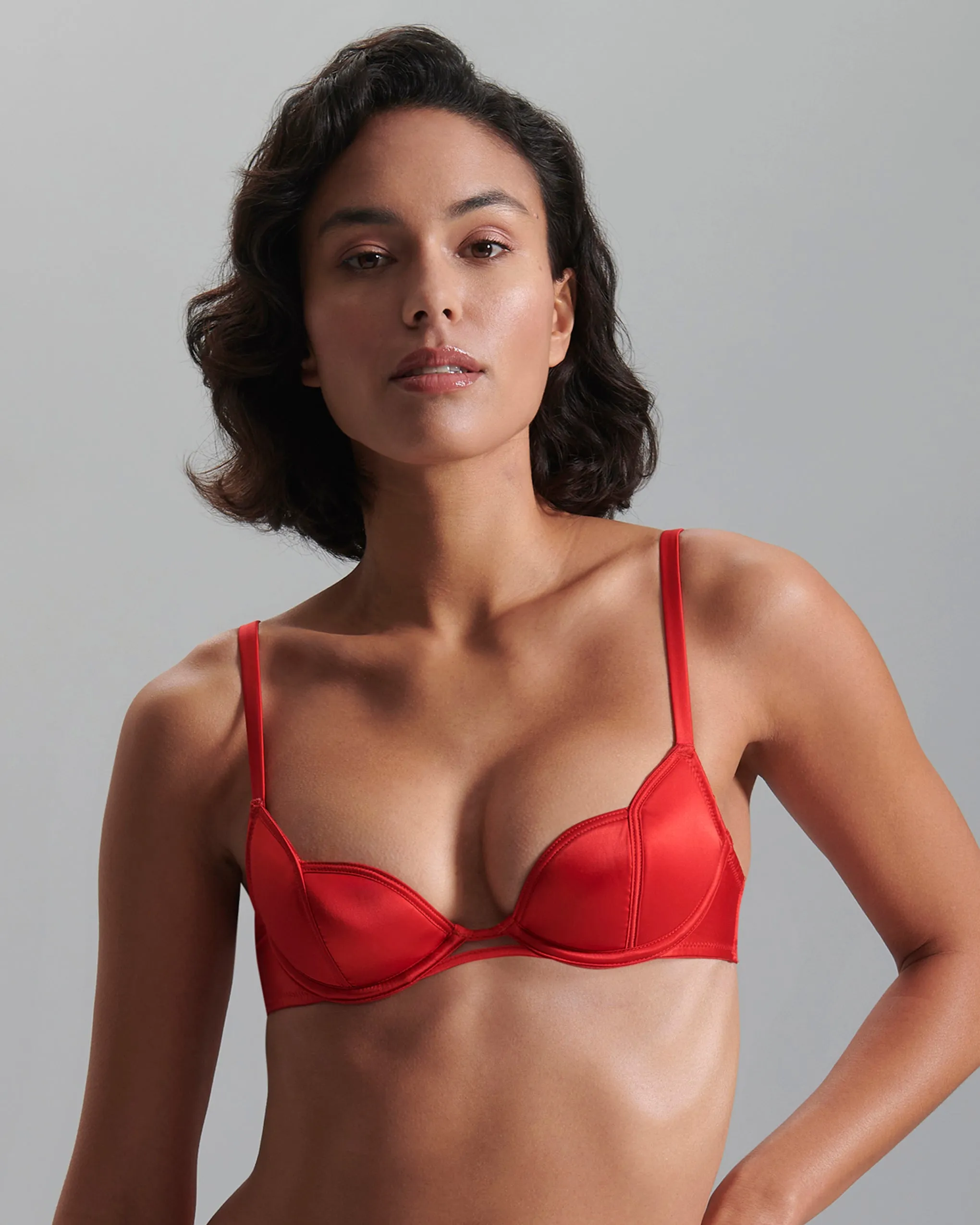 Cara Satin Bra Red sold by Bluebella