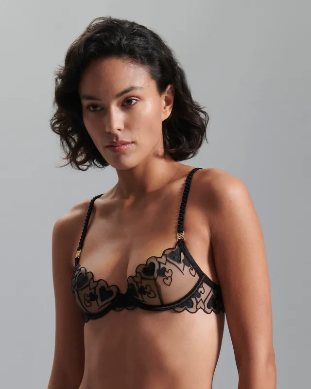 Harlow Heart Embroidered Bra Black sold by Bluebella