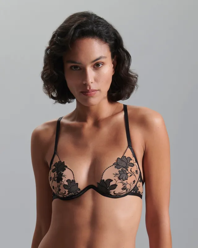 Yvette Embroidered Sheer Bra Black sold by Bluebella