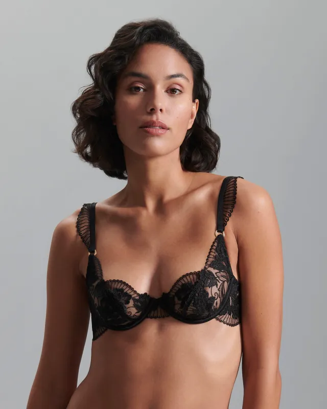 Gabriella Floral Embroidered Bra Black sold by Bluebella