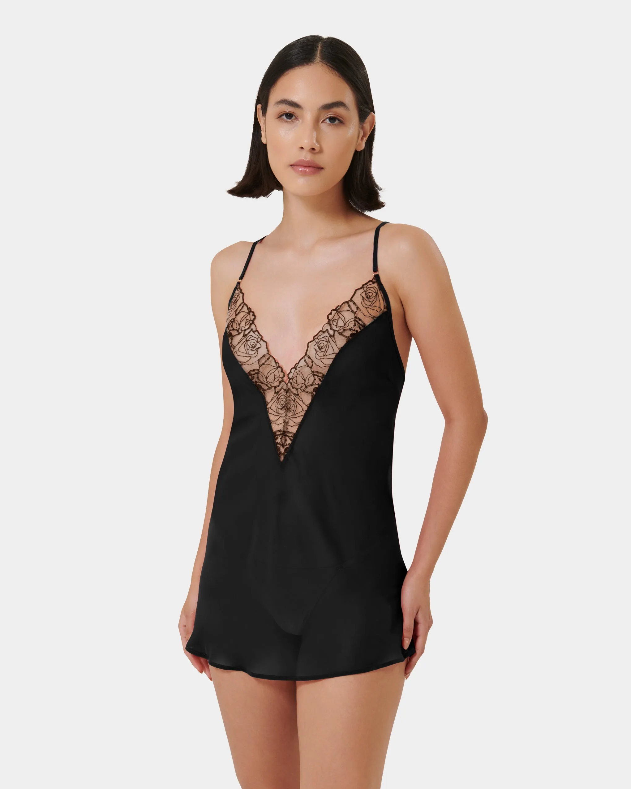 Rosalie Short Chemise Black/Sheer sold by Bluebella