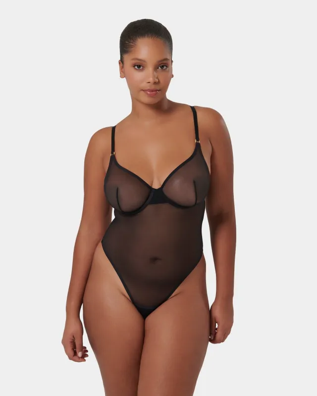 Naomi Mesh Bodysuit Black sold by Bluebella