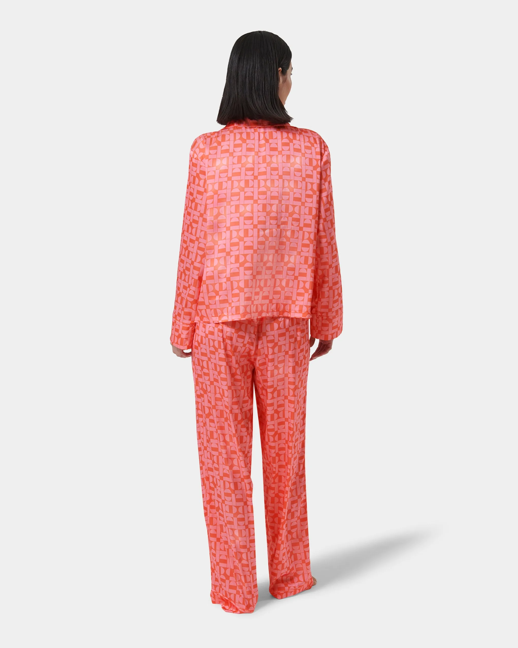 Tabitha Luxury Satin Long Pyjama Set Hot Coral/Dianthus Pink sold by Bluebella product image thumbnail 3