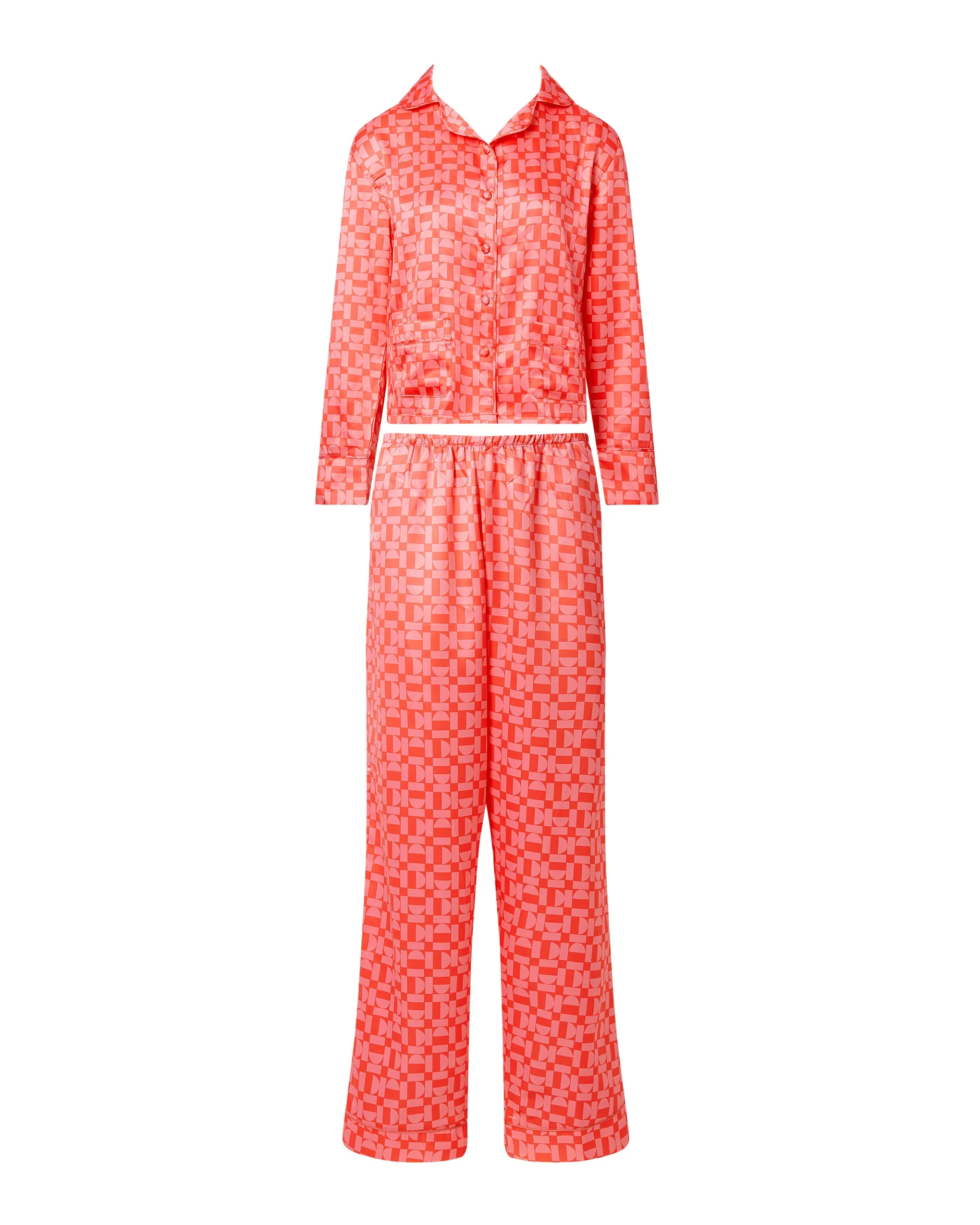 Tabitha Luxury Satin Long Pyjama Set Hot Coral/Dianthus Pink sold by Bluebella product image thumbnail 5