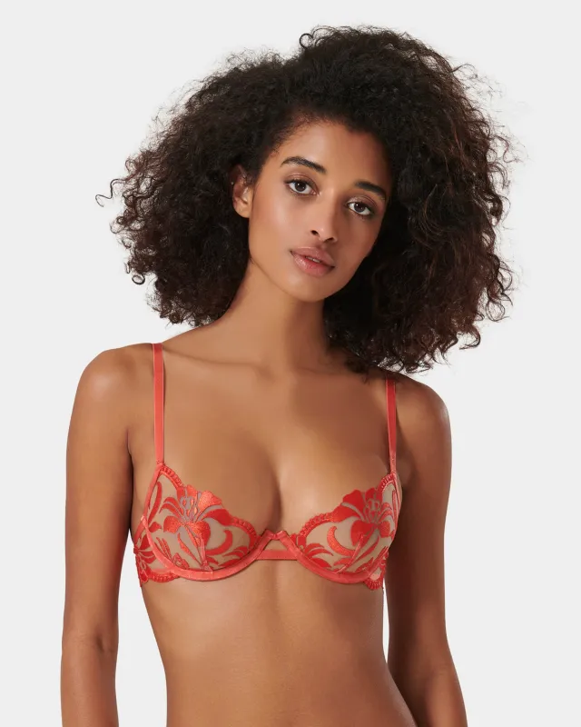 Leonora Floral Embroidered Bra Coral made by Bluebella
