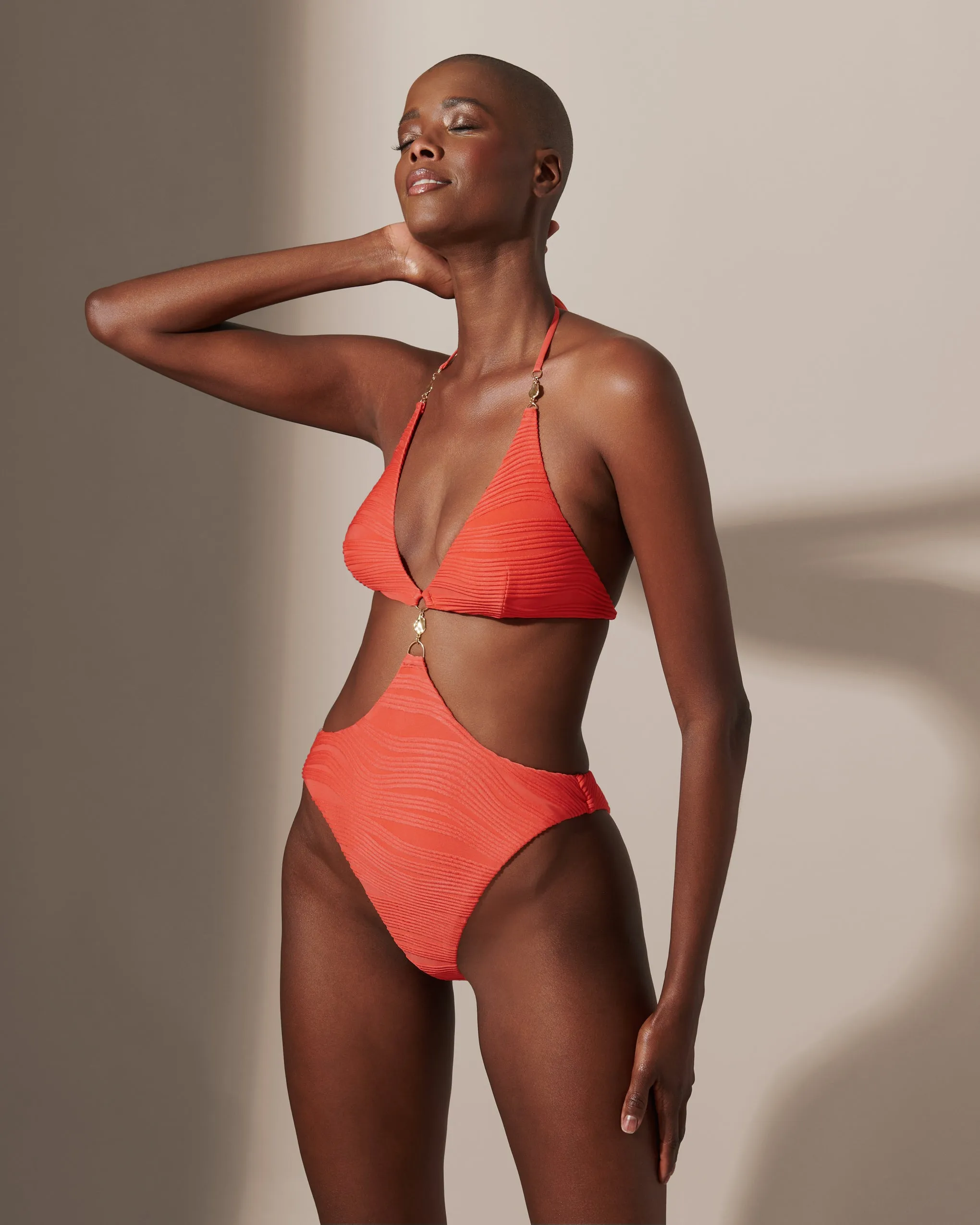 Orta Plunge Cut-out Swimsuit Hot Coral sold by Bluebella product image thumbnail 2