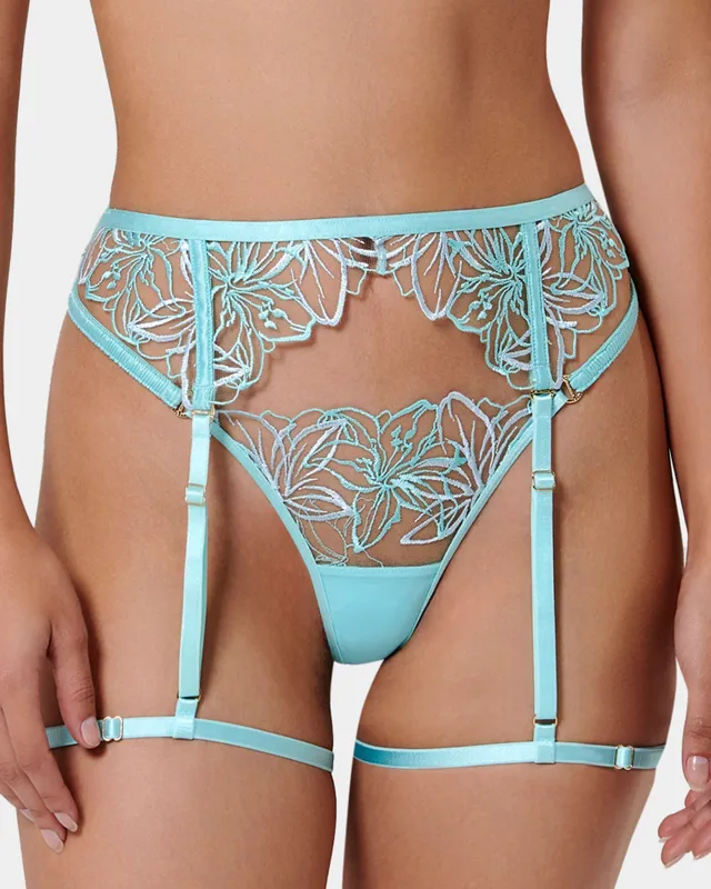 Lilly Embroidered Thigh Harness Blue sold by Bluebella