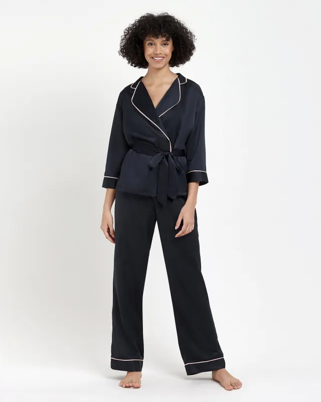 Wren Kimono and Trouser Set Black sold by Bluebella