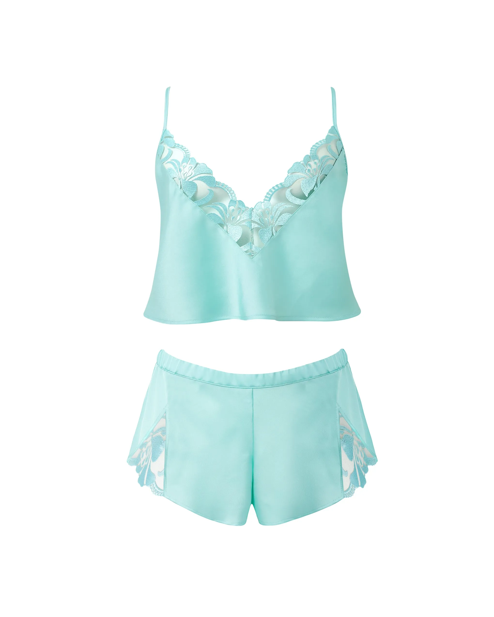 Leonora Luxury Satin Cami and Short Set Island Paradise Blue/Sheer sold by Bluebella product image thumbnail 5