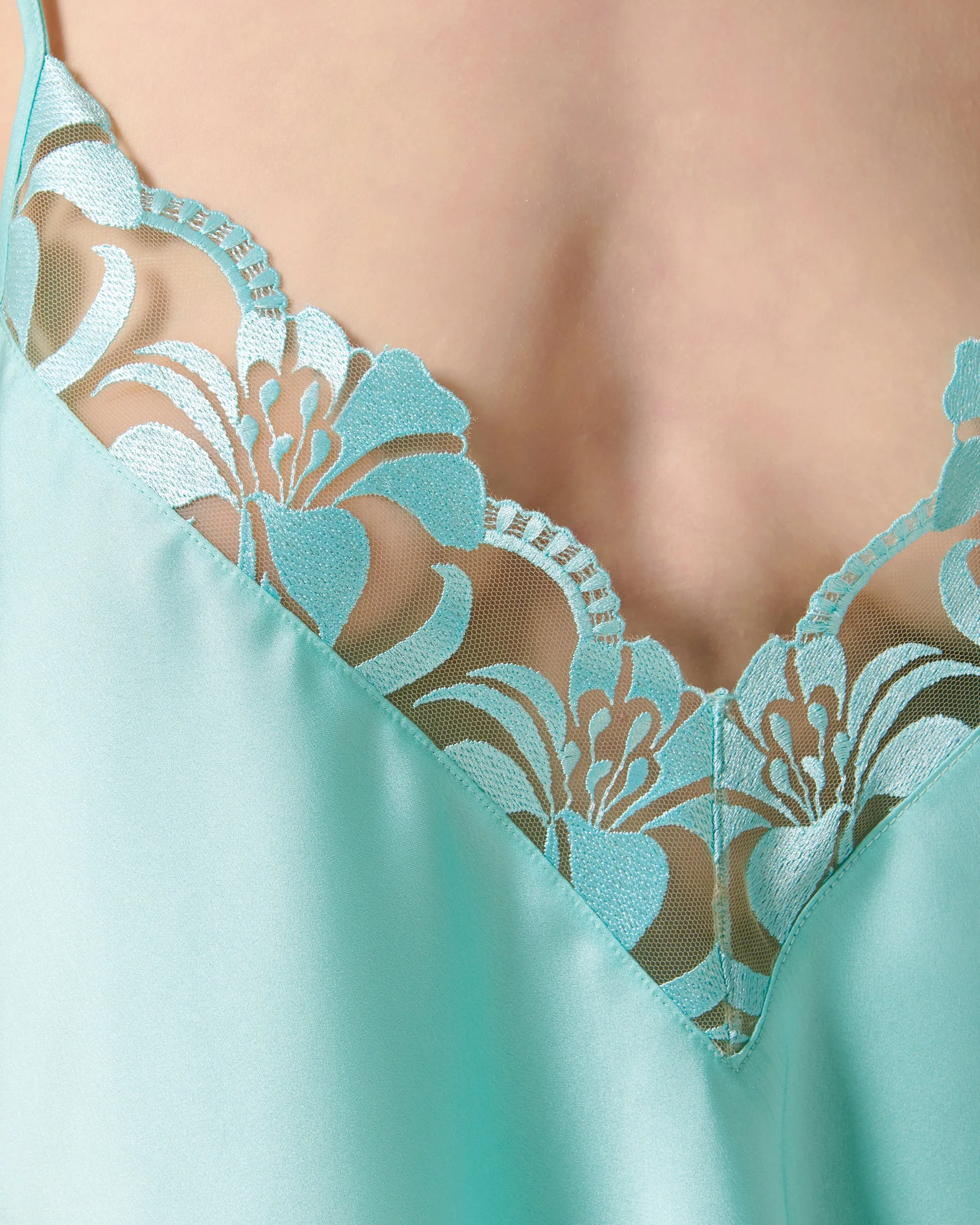 Leonora Luxury Satin Cami and Short Set Island Paradise Blue/Sheer sold by Bluebella product image thumbnail 4