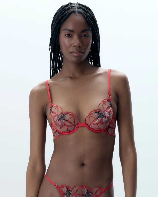 Asha Sheer Floral Bra Red made by Bluebella