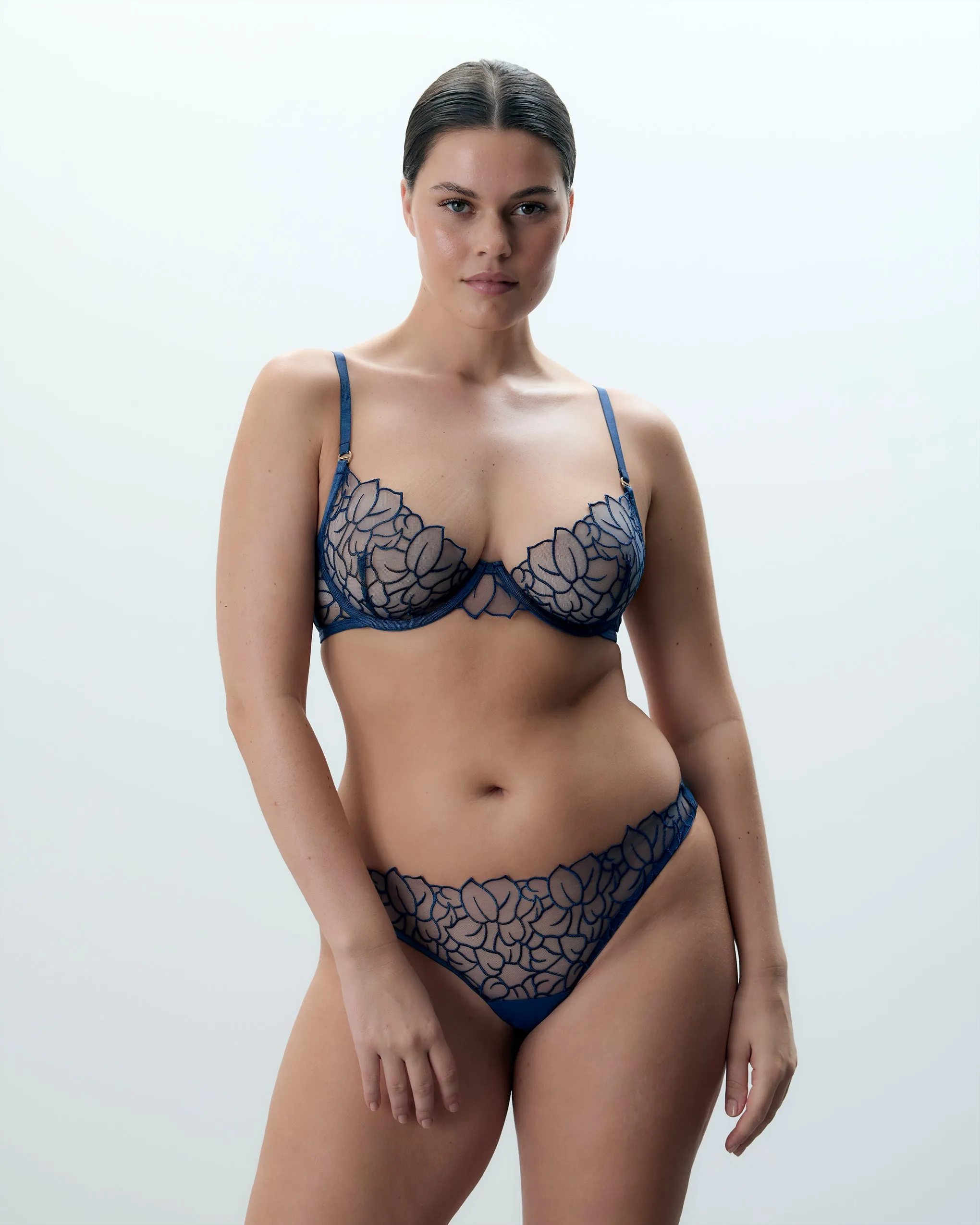 Laurel Leaf Embroidered Brief Navy sold by Bluebella