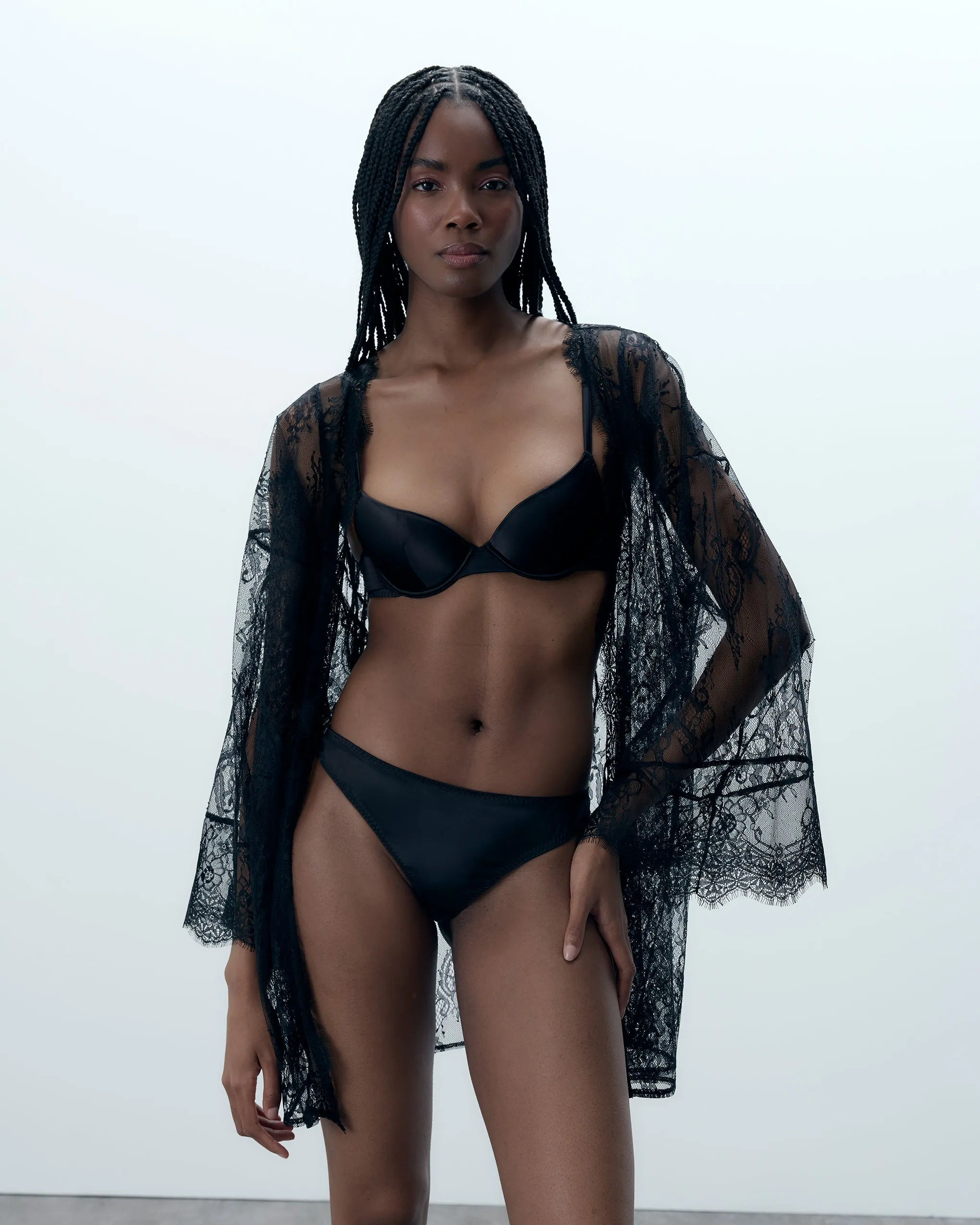 Madeline Sheer Lace Kimono Black sold by Bluebella