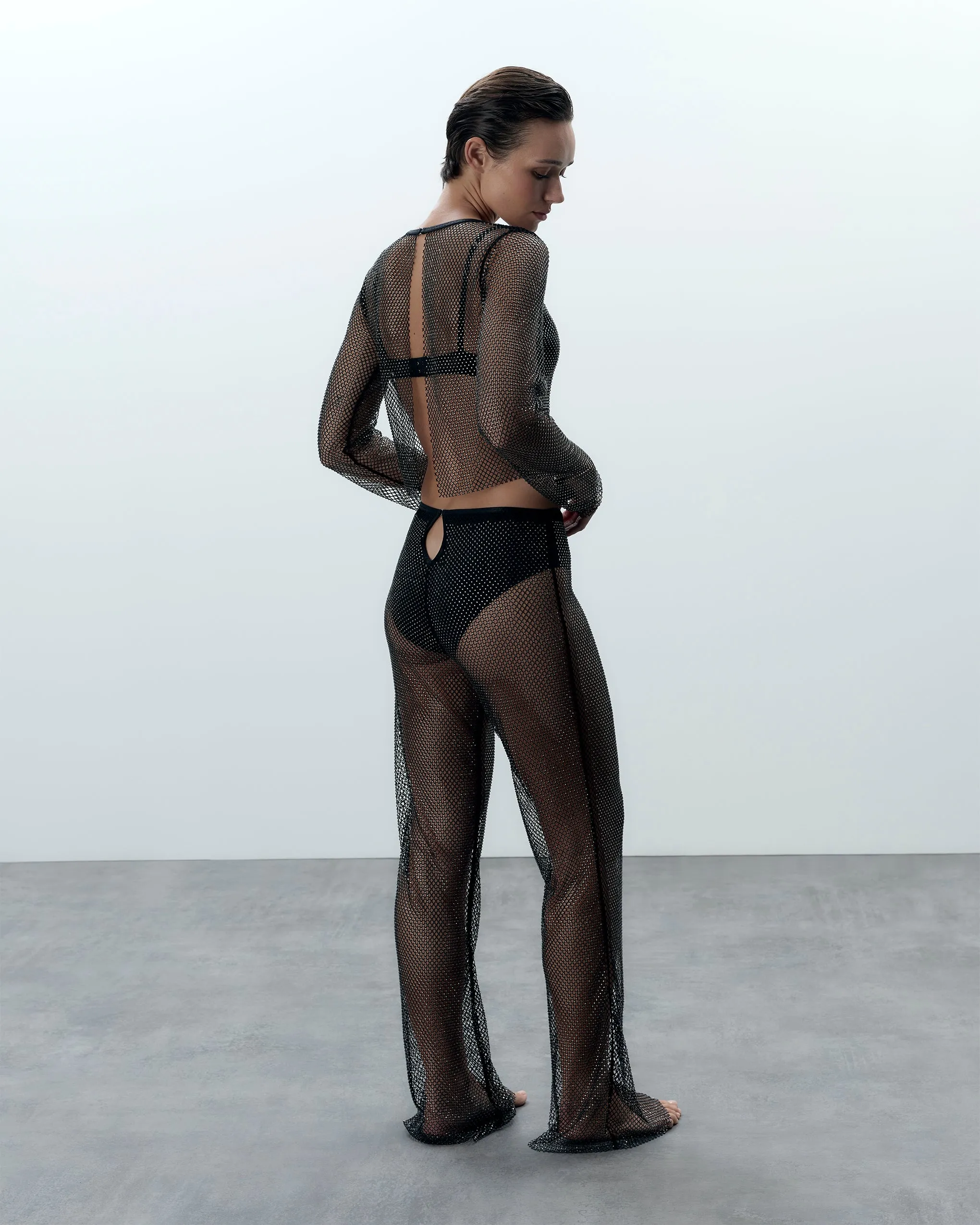 Set: Noor Sheer Mesh Top & Trouser Set Black sold by Bluebella product image thumbnail 3
