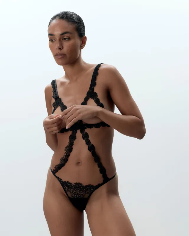 Arella Open Bodysuit Black sold by Bluebella