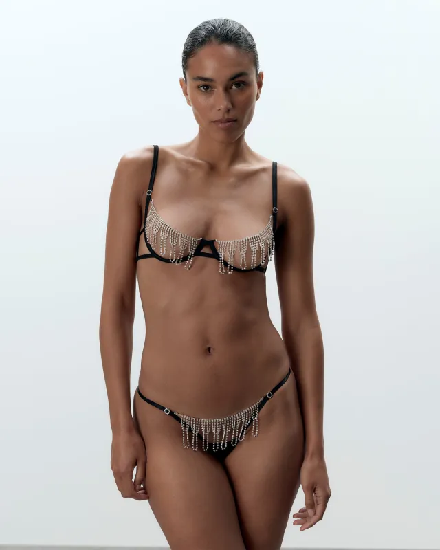 Set: Estelle Bra & Thong Set Black/Silver sold by Bluebella
