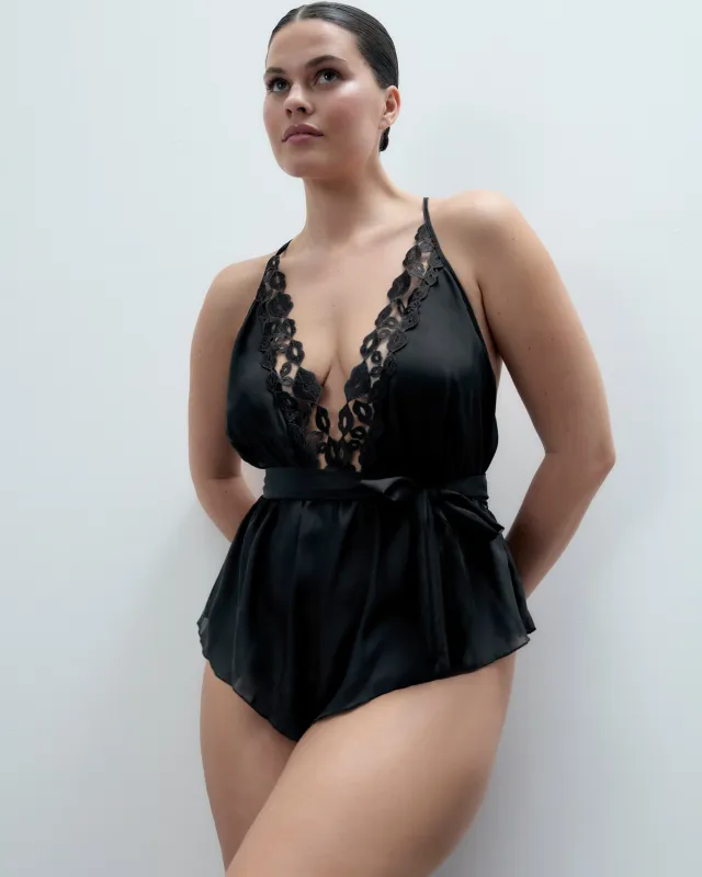 Marian Chiffon Embroidered Teddy Black sold by Bluebella