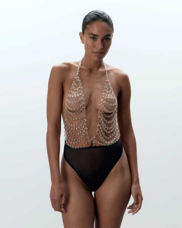 Crystal Bodysuit Clear/Black sold by Bluebella