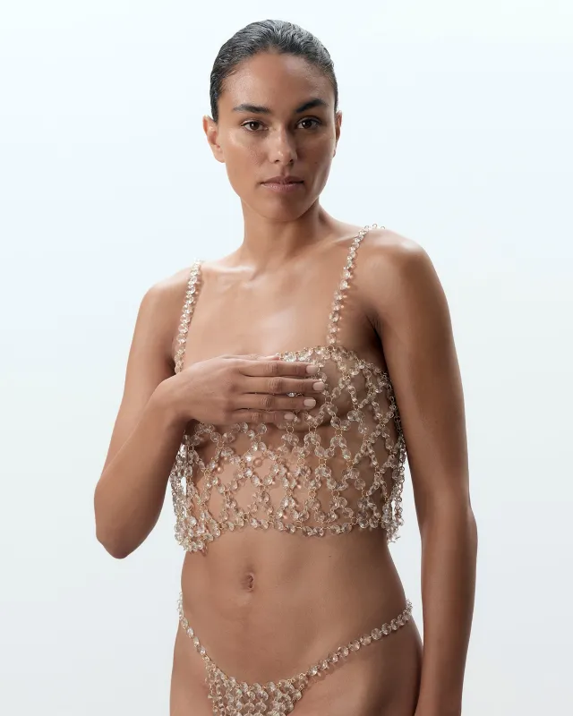 Crystal Cami Crop Top Clear sold by Bluebella