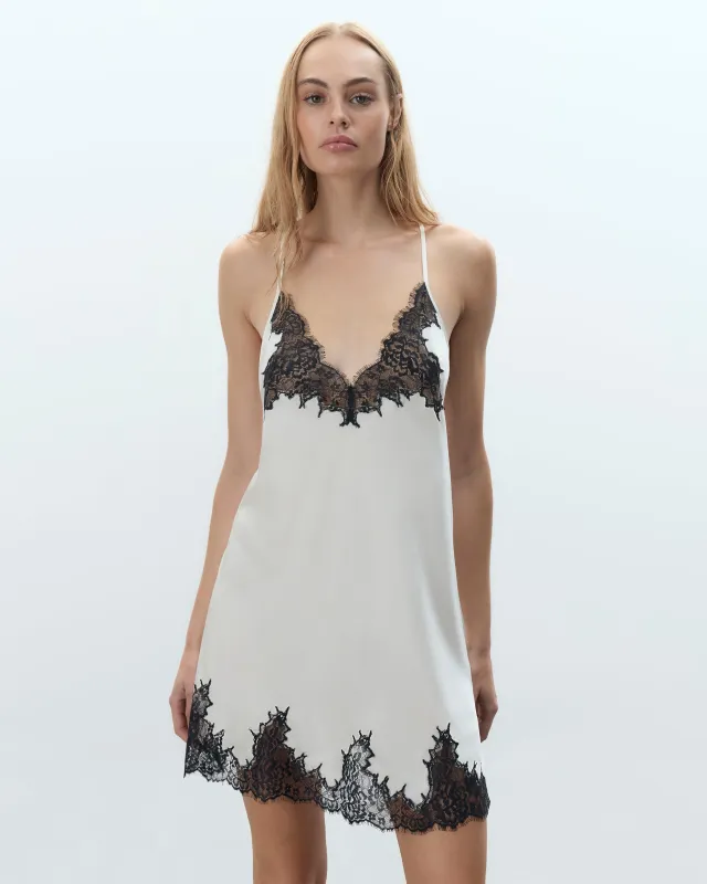 Anastasia Luxury Satin Chemise Ivory/Black made by Bluebella