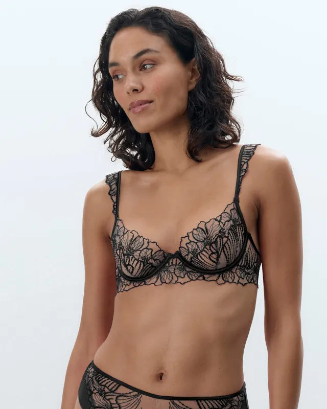 Amarosa Floral Embroidered Bra Black sold by Bluebella