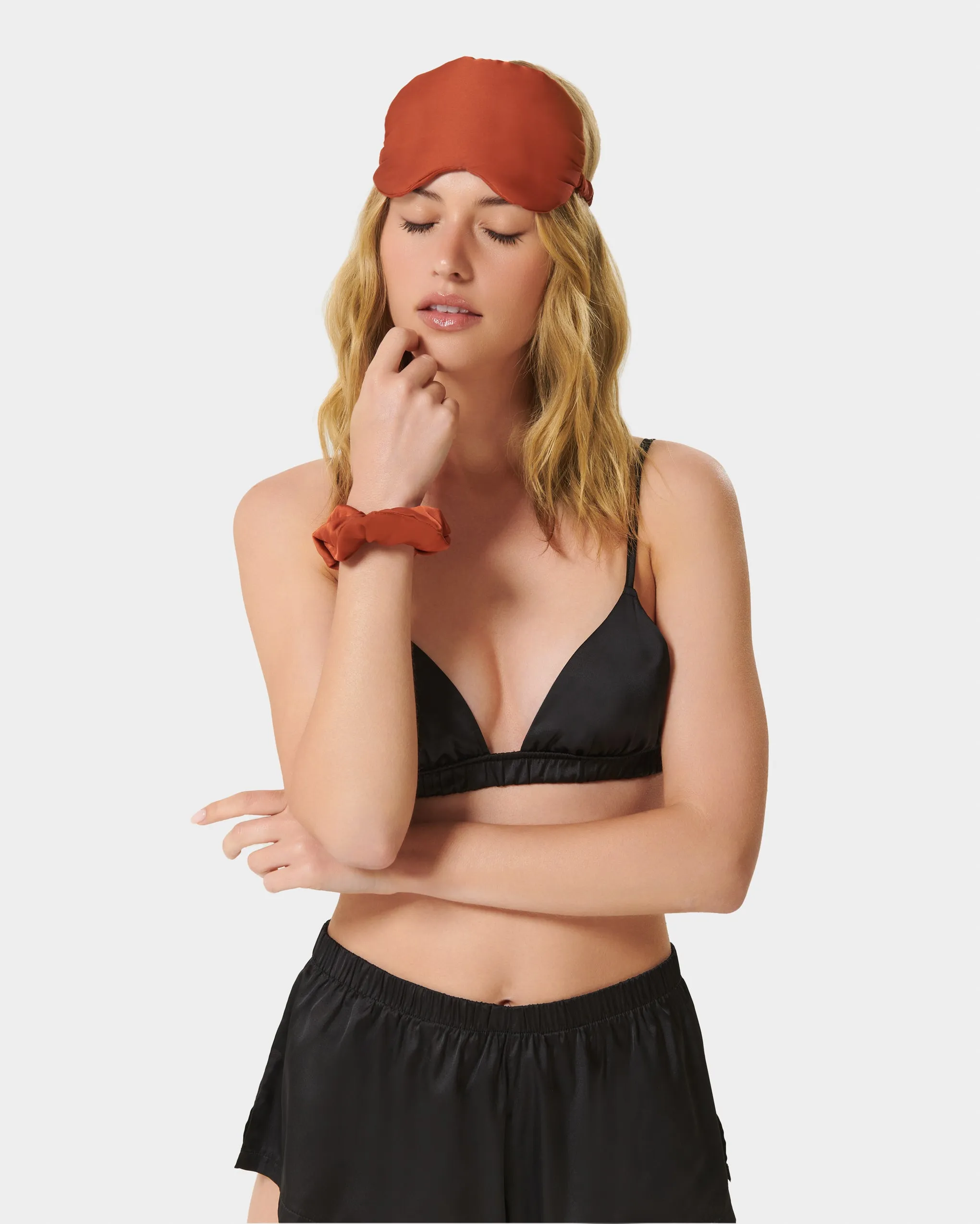 Saskia Luxury Satin Eye Mask Baked Clay sold by Bluebella product image thumbnail 2