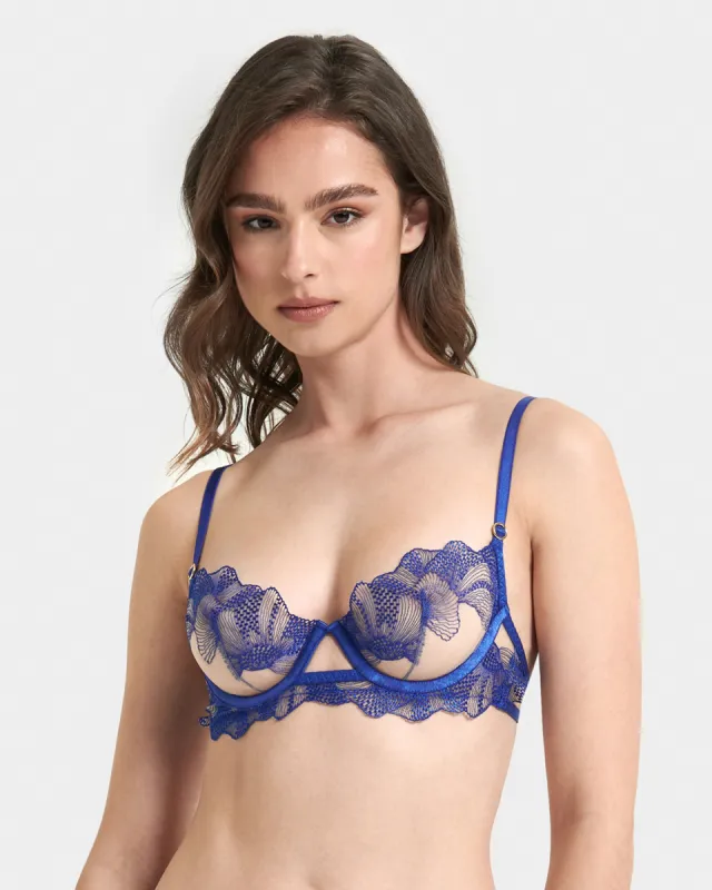 Adeline Bra Sheer/Surf the Web Blue sold by Bluebella