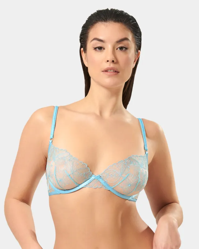 Alula Embroidered Sheer Bra Blue sold by Bluebella